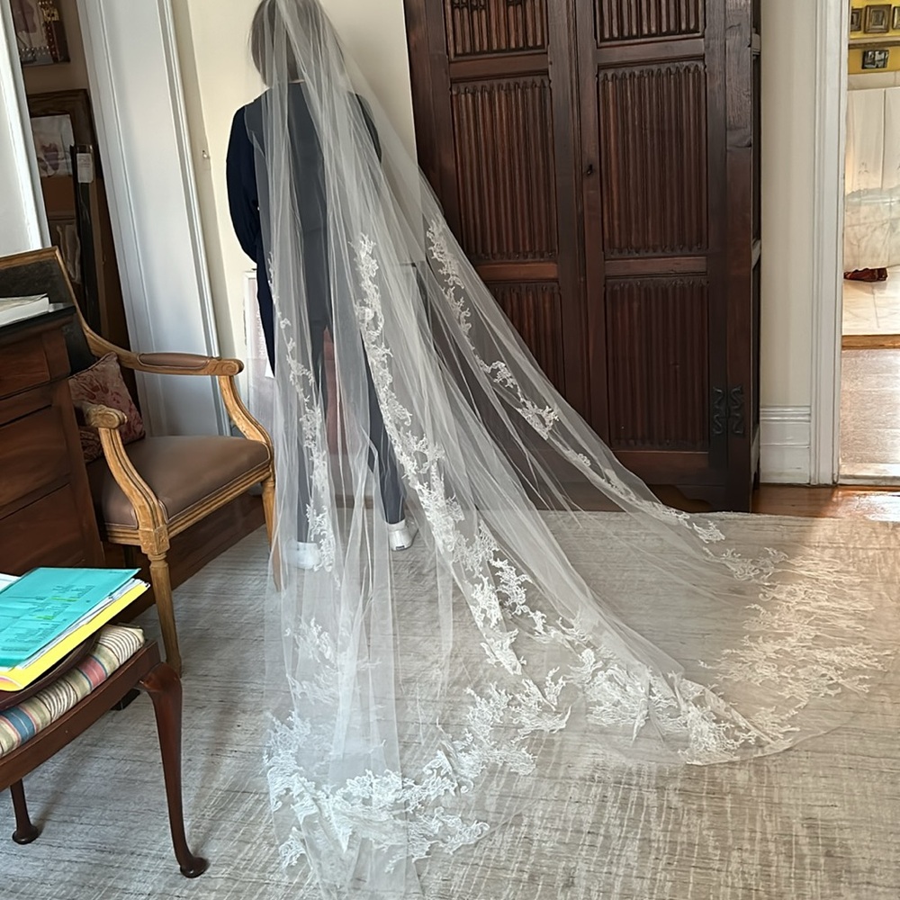 VERA WANG VEIL Long Chantilly Lace Cathedral Length
